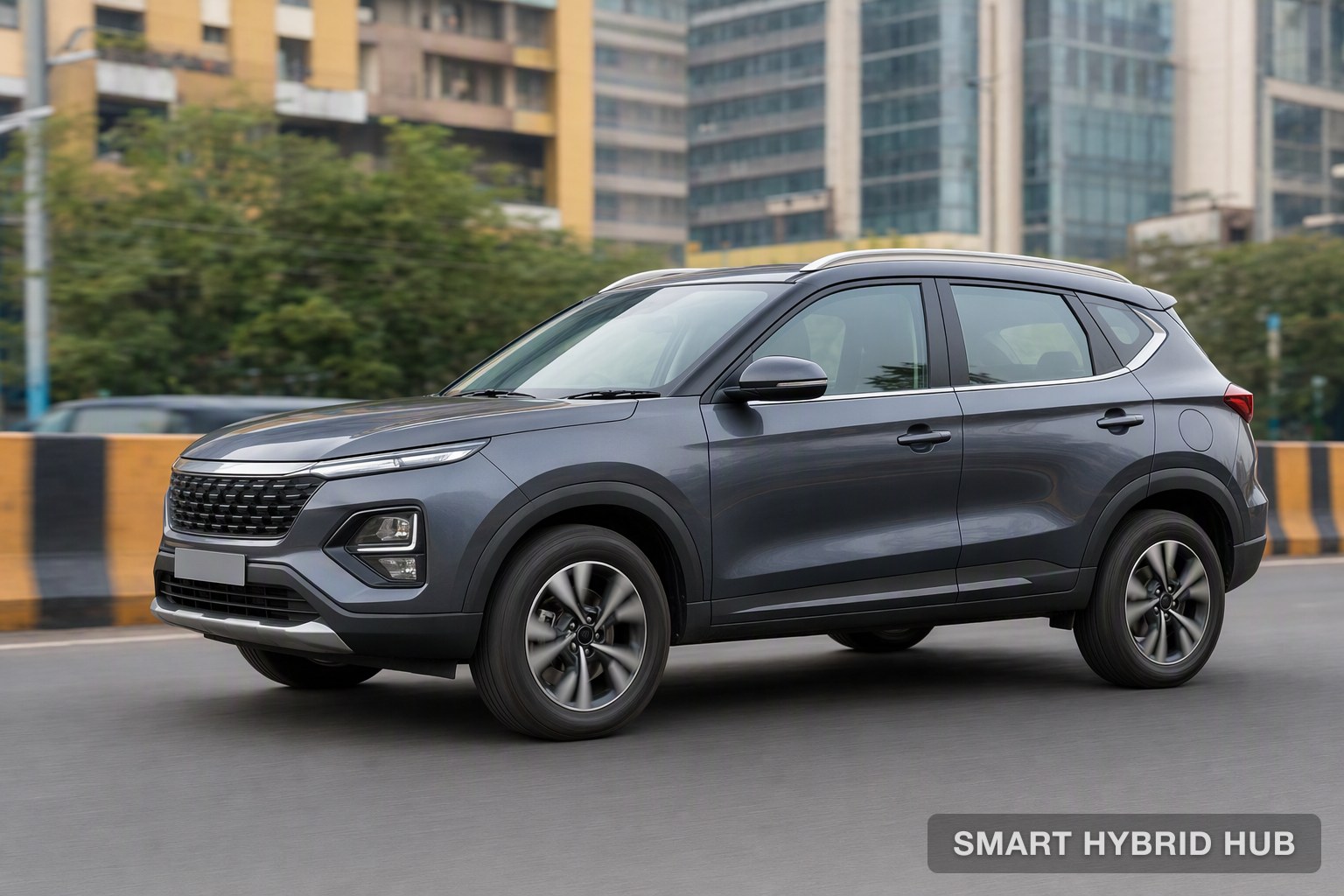 A compact mild-hybrid SUV on a city road