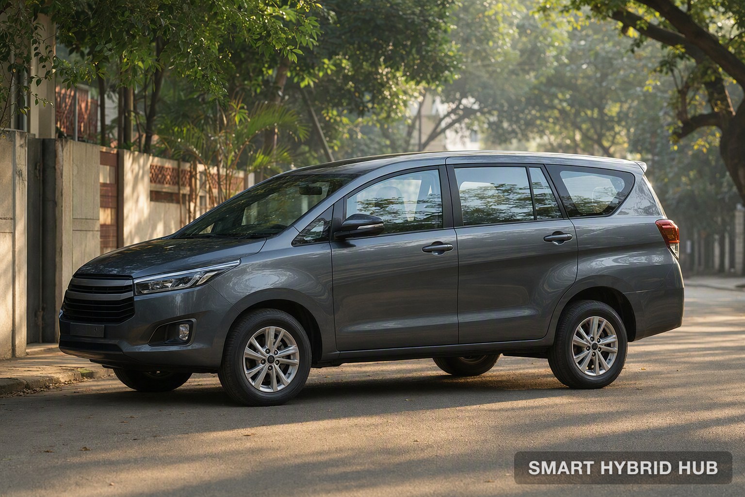 A seven-seat MPV parked on a city street
