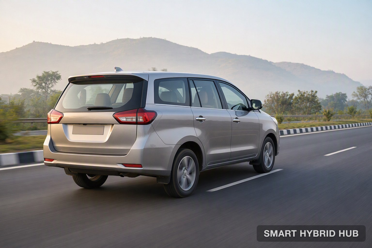 A hybrid MPV on a highway
