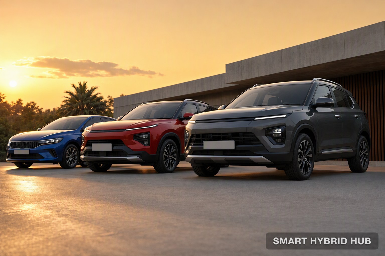 A line-up of hybrid cars of different body styles