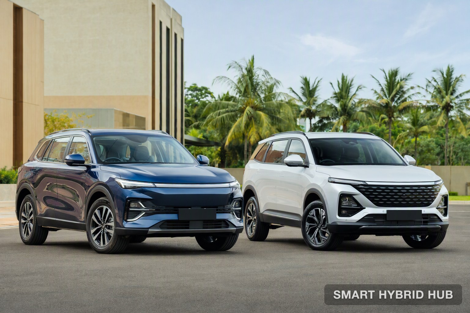 Hybrid SUVs parked together at a dealership